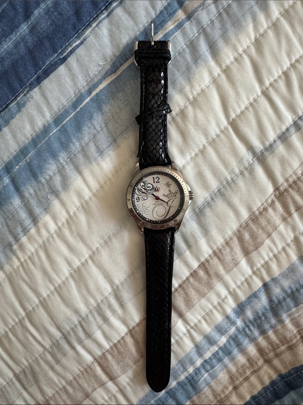 Woman’s Black Leather Strap Watch with Silver Case